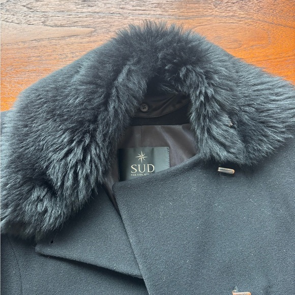 Plein Sud Black Trench Coat with removable Fur Collar - Picture 4 of 16